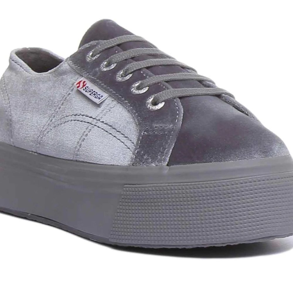Superga 2790 Platform Sneaker in Grey Velvet – Size 6.5